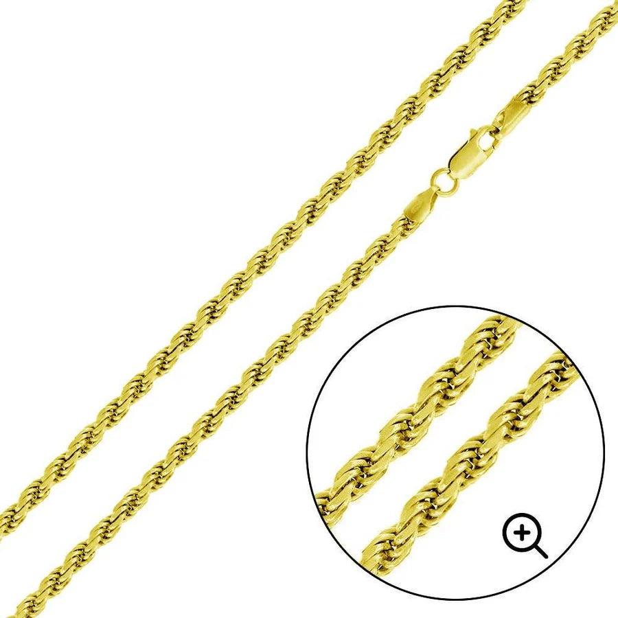 '3.5 MM Rope' In Sterling Silver, Gold Plated