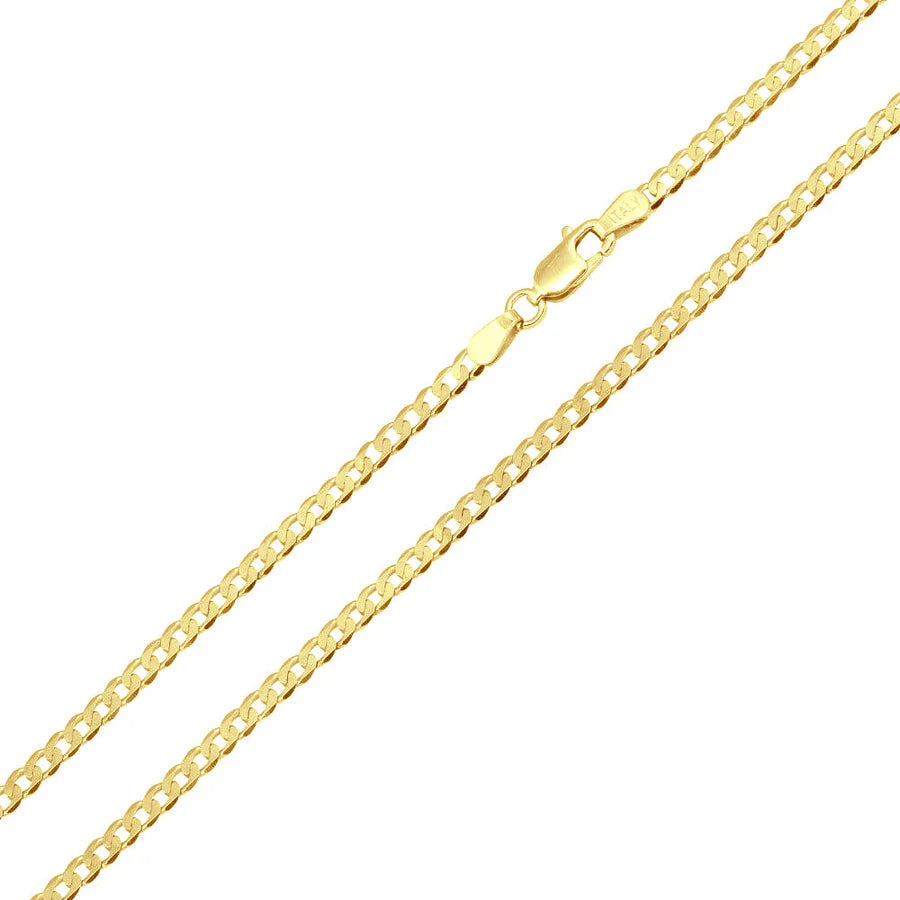 '4 MM Flat Curb' In Sterling Silver, Gold Plated