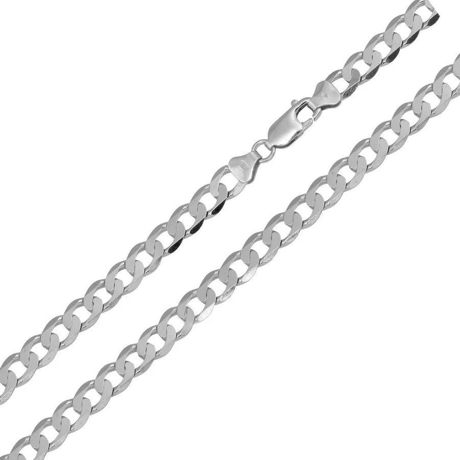 '5 MM Flat Curb' In Sterling Silver, Rhodium Plated