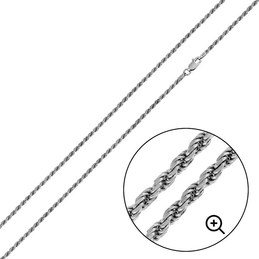 '2.5 MM Rope' In Sterling Silver, Rhodium Plated