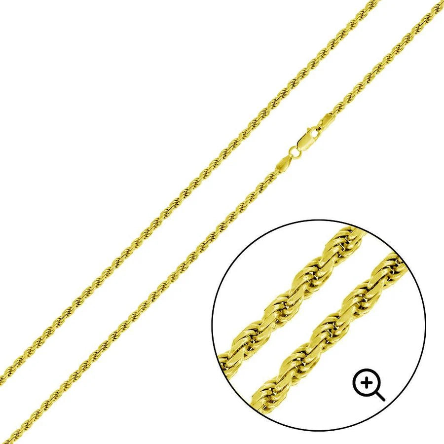 '2 MM Rope' In Sterling Silver, Gold Plated