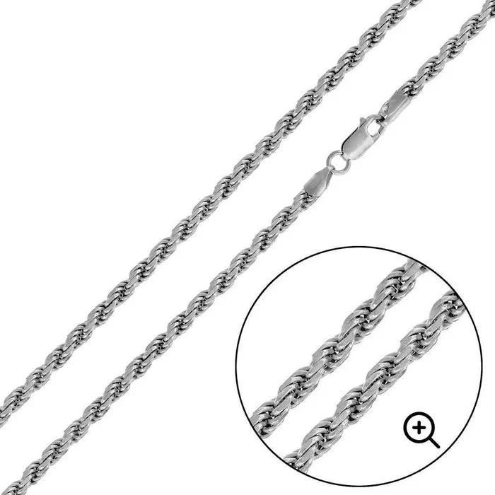 '3.5 MM Rope' In Sterling Silver, Rhodium Plated
