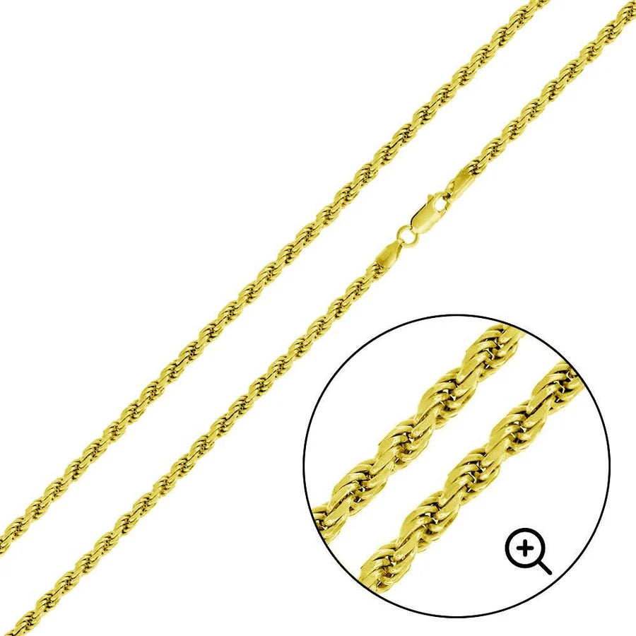 '3 MM Rope' In Sterling Silver, Gold Plated