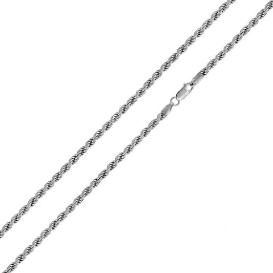 '3 MM Rope' In Sterling Silver, Rhodium Plated