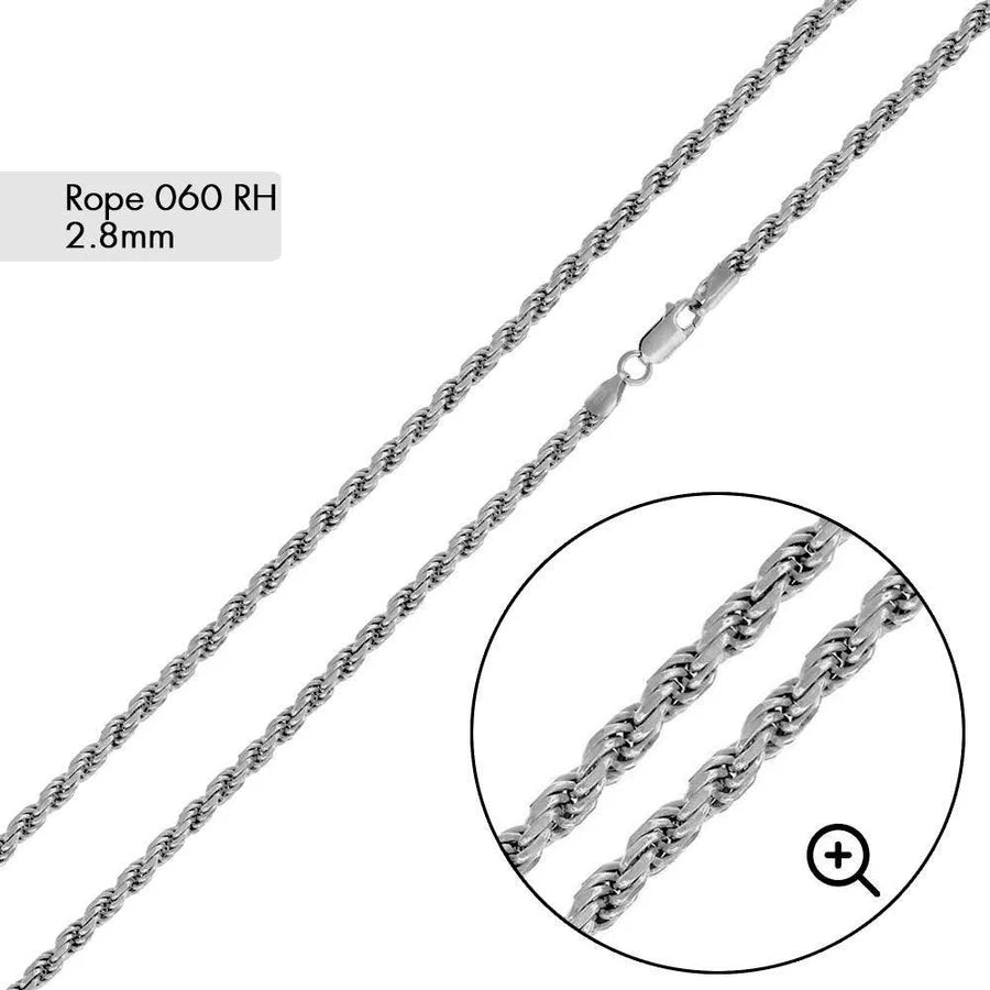 '3 MM Rope' In Sterling Silver, Rhodium Plated