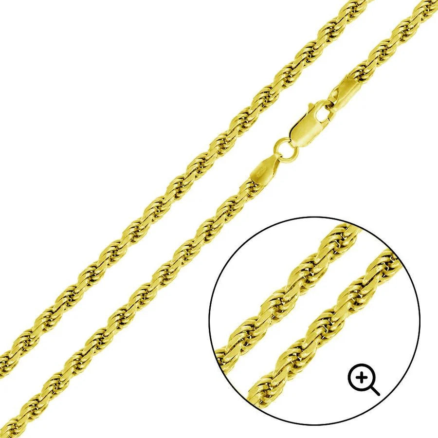 '4.5 MM Rope' In Sterling Silver, Gold Plated