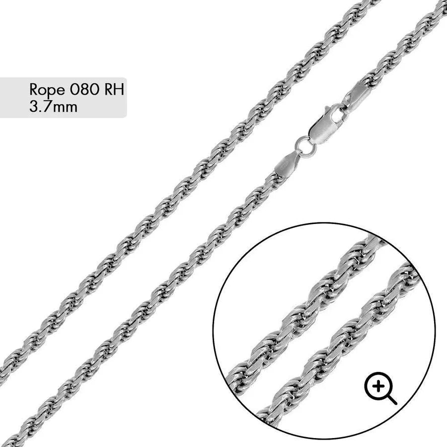 '4 MM Rope' In Sterling Silver, Rhodium Plated