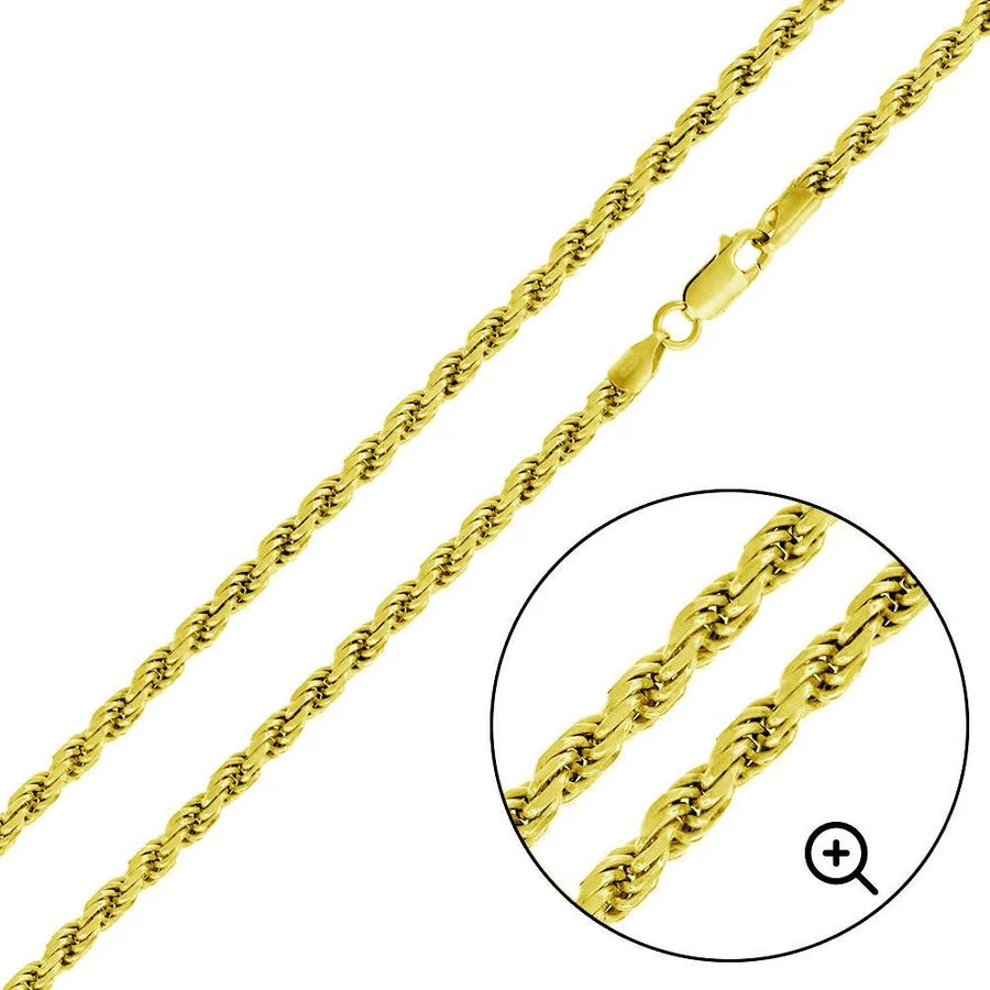 '4 MM Rope' In Sterling Silver, Gold Plated