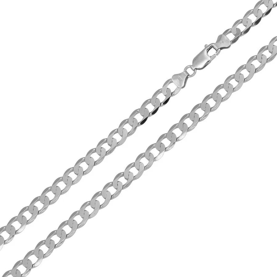'4 MM Flat Curb' In Sterling Silver, Rhodium Plated