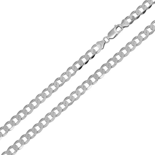 '4 MM Flat Curb' In Sterling Silver, Rhodium Plated