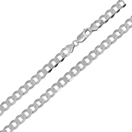 '5 MM Flat Curb' In Sterling Silver, Rhodium Plated