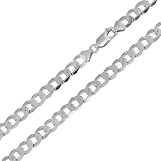 '6 MM Flat Curb' In Sterling Silver, Rhodium Plated