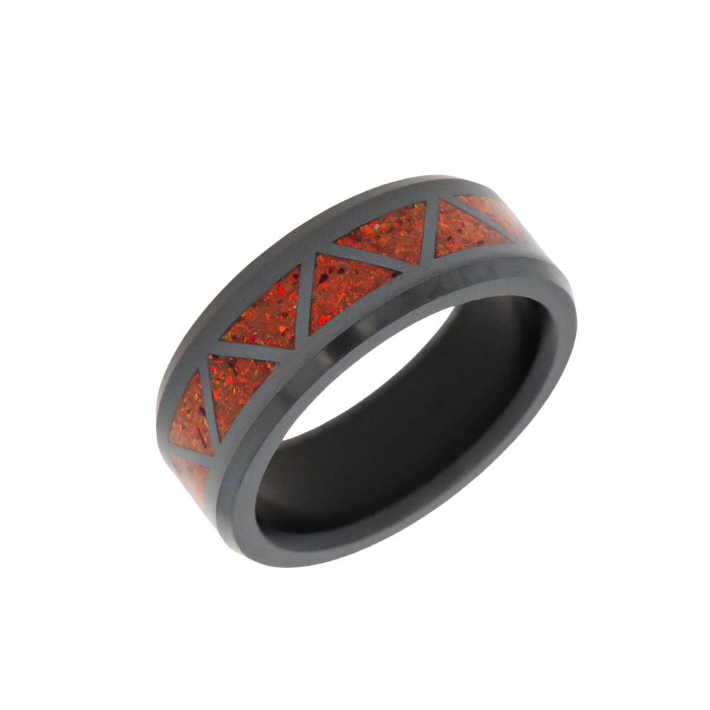 'The Inlay' With Fire Opal, Triangle Pattern