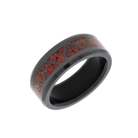 'The Inlay' With Red Magma Opal, Triangle Pattern