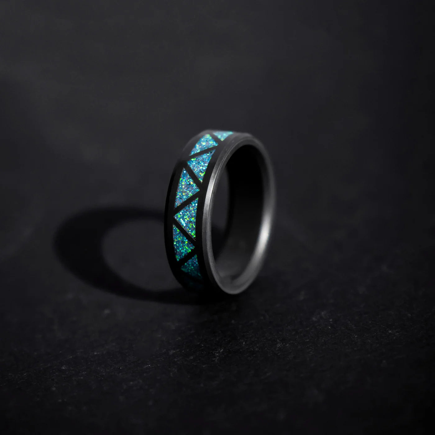 'The Inlay' With Blue Dragon Opal, Triangle Pattern