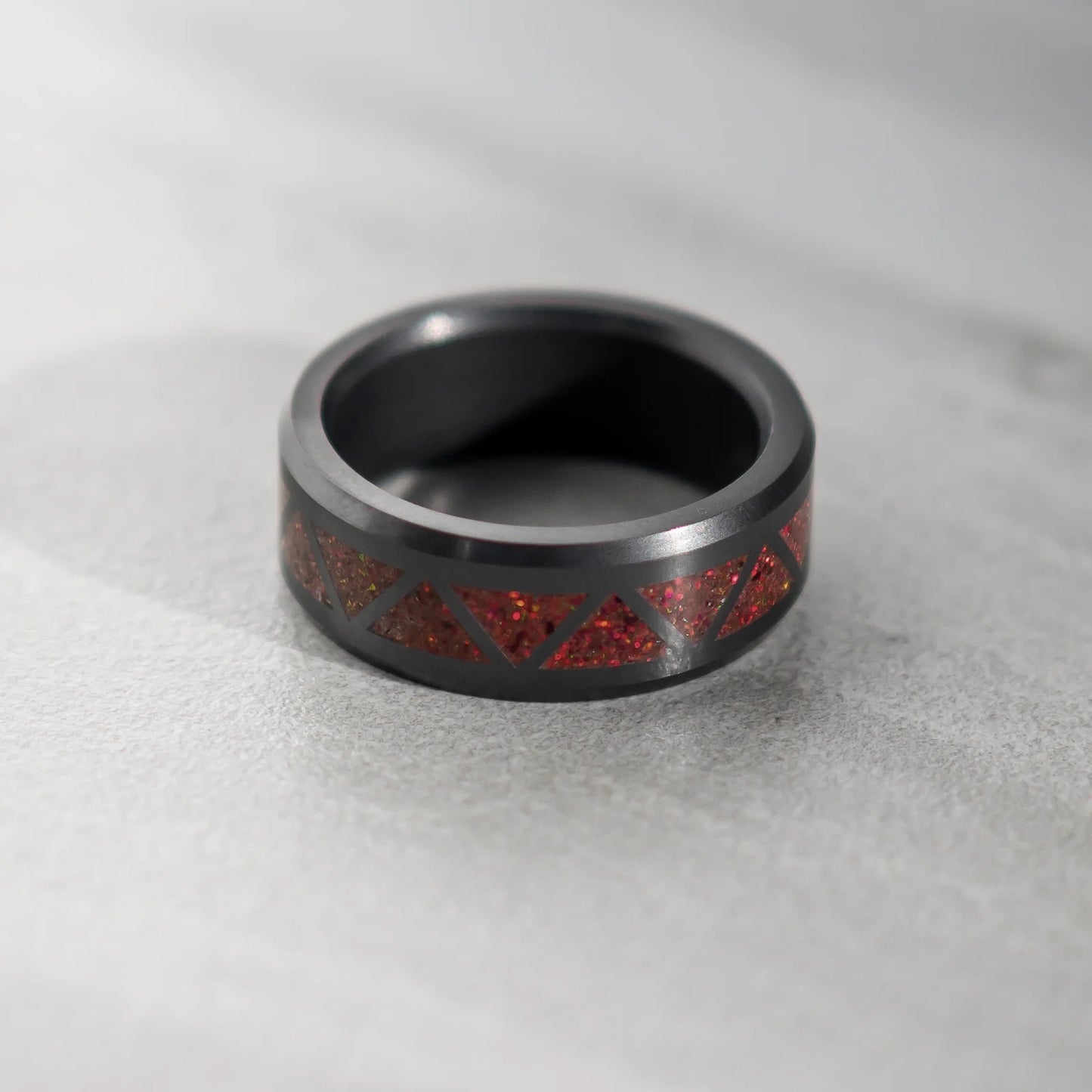 'The Inlay' With Red Magma Opal, Triangle Pattern