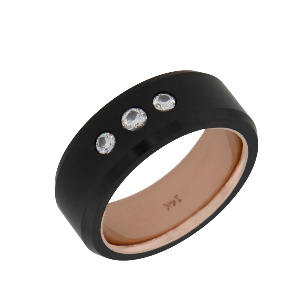 'The Double Diamond', With Triple White Pave Diamonds, With Gold Sleeve