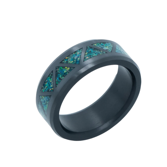 'The Inlay' With Blue Dragon Opal, Triangle Pattern