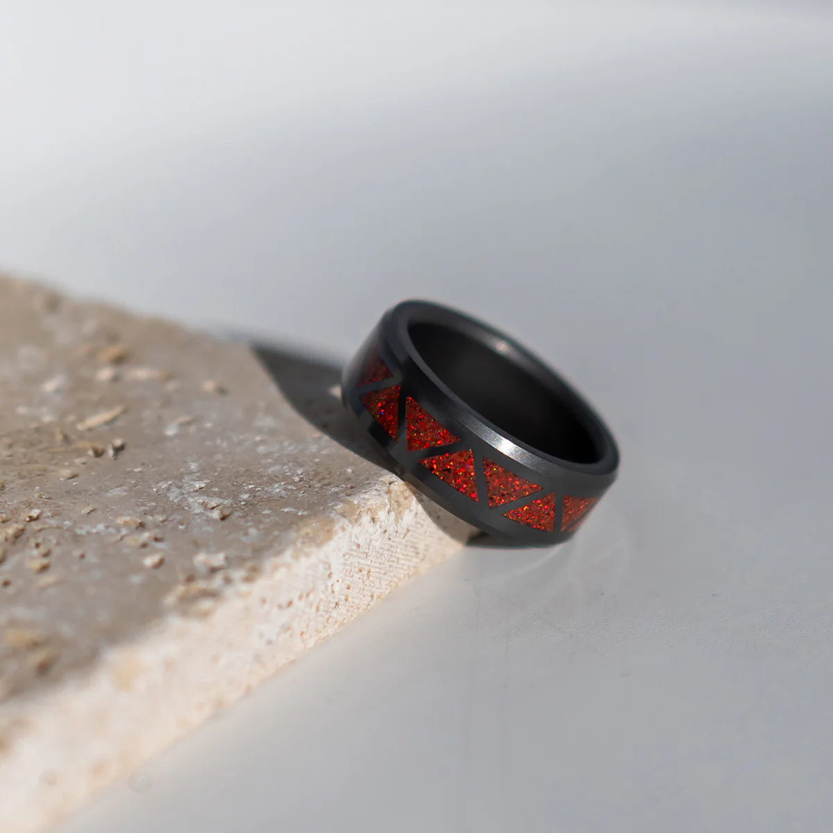 'The Inlay' With Fire Opal, Triangle Pattern